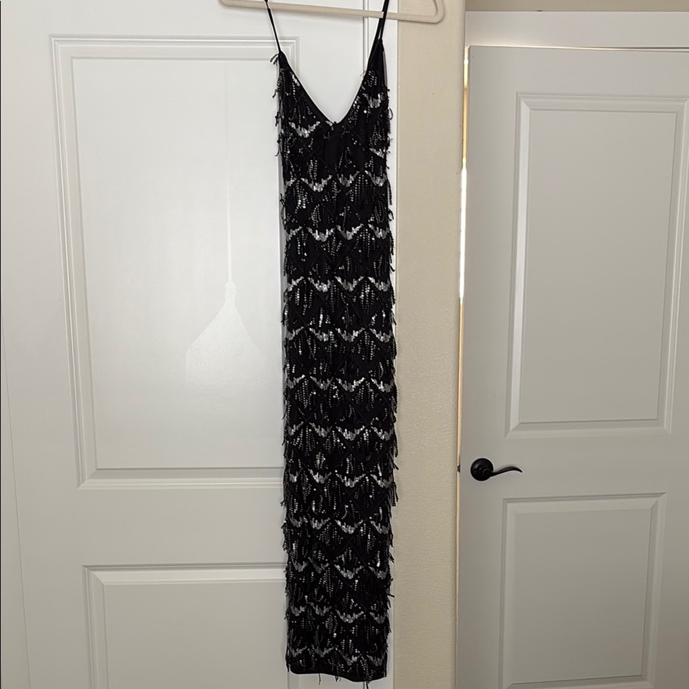 Lulus ‘Marvelous Moment Black Sequin Fringe Dress’